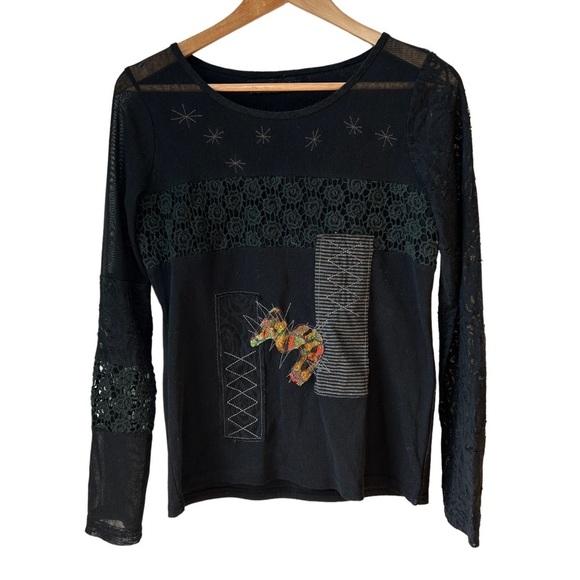 Vintage Y2K Lulu H Paris black‎ patchwork mesh & lace  top - Picture 1 of 7